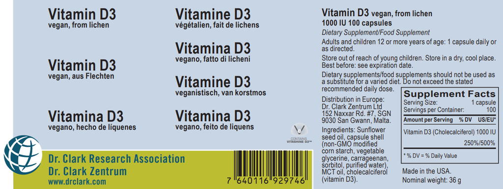 Vitamin D3 (vegan), 1000 IU 100 softgels