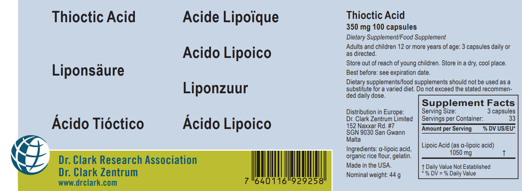 Thioctic Acid (Lipoic Acid), 350 mg 100 capsules